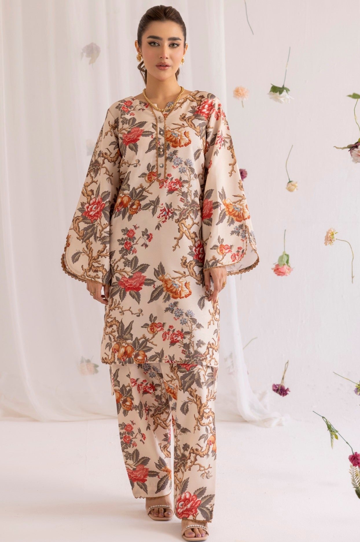 LPS-01 2PC SILK LAWN PRINTED STITCHED