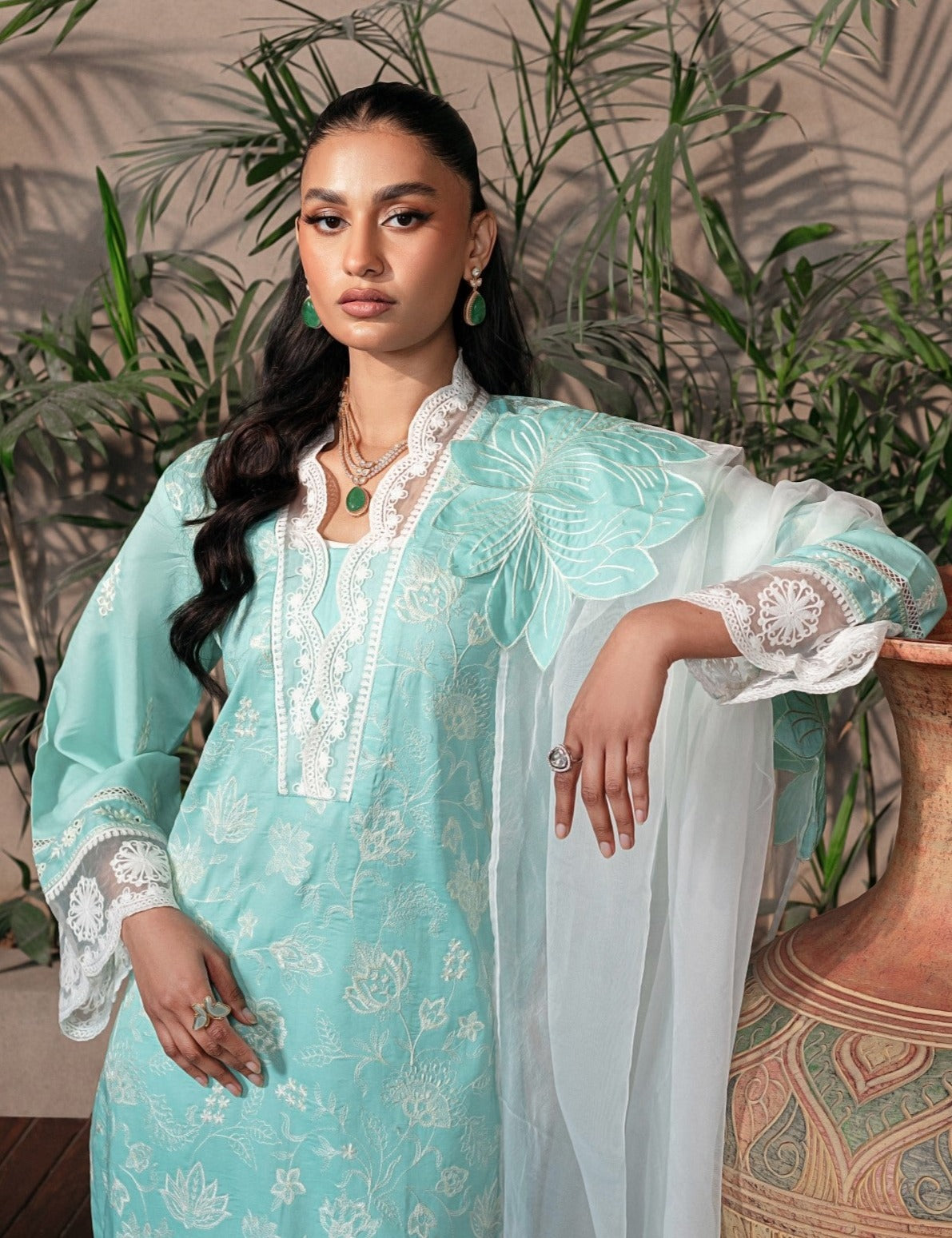 MGZ-09   3PC EMBROIDERED LAWN  STITCHED I UNSTITCHED
