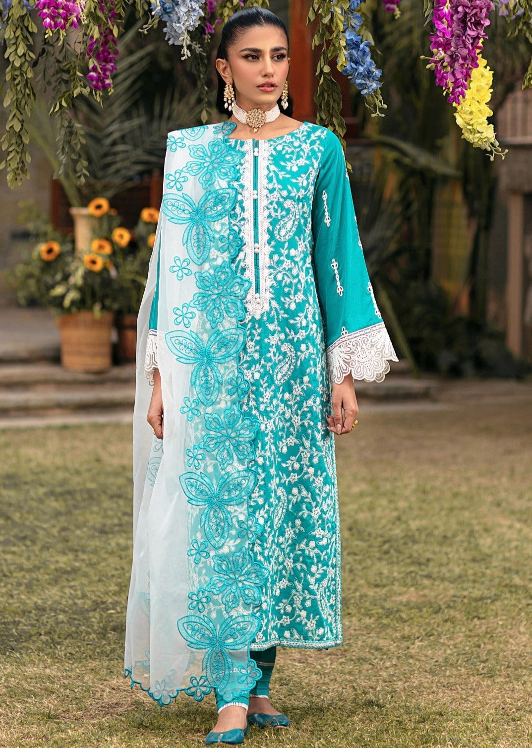 MGZ-10  3PC EMBROIDERED LAWN  STITCHED I UNSTITCHED