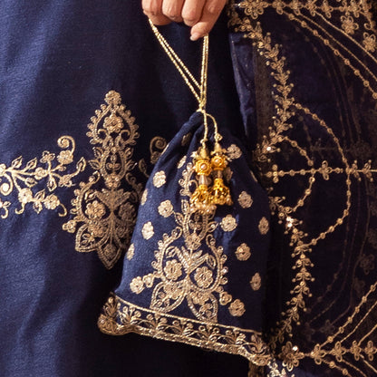 BMGS-27 EMBROIDERED RAW SILK BAGS (NAVY BLUE)