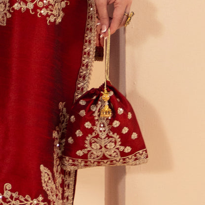 BMGS-28 EMBROIDERED RAW SILK BAGS (RED)