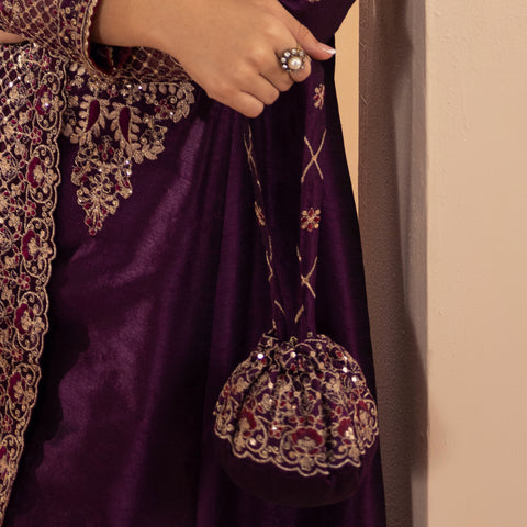 BMGS-29 EMBROIDERED RAW SILK BAGS (PURPLE)