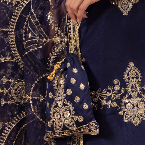 BMGS-27 EMBROIDERED RAW SILK BAGS (NAVY BLUE)