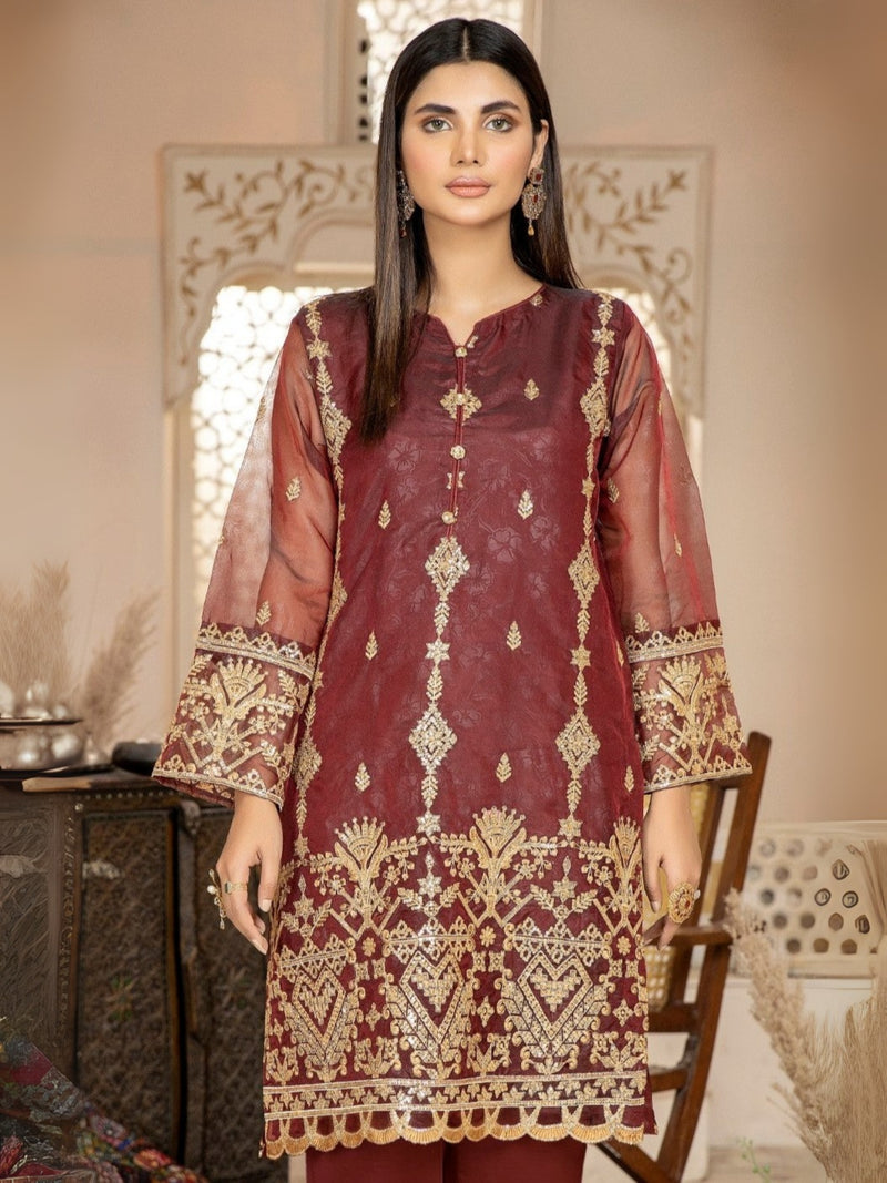 LEB-22-19 EMBOSS ORGANZA EMBROIDERED KURTI