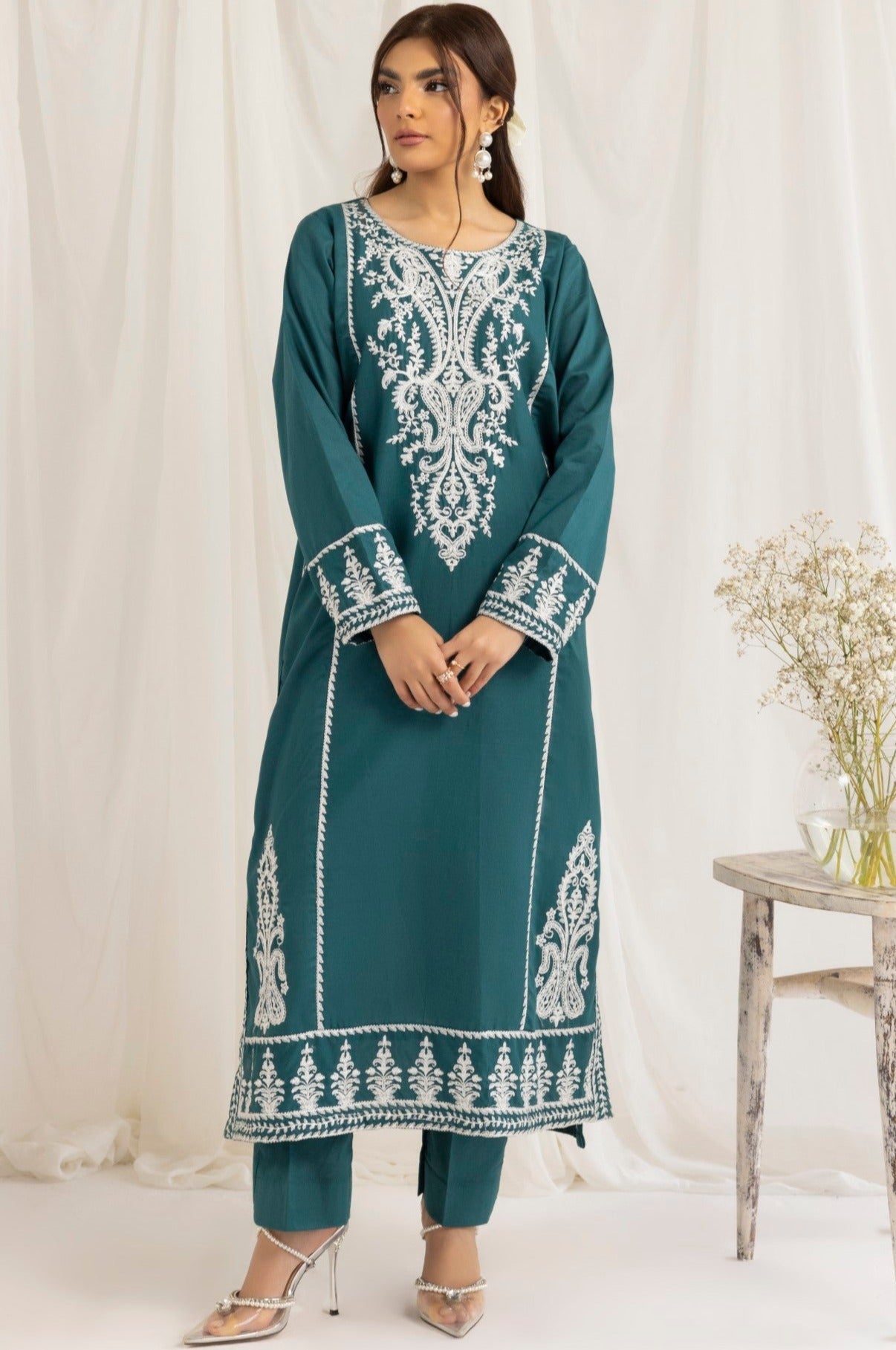 LEM-14 2PC EMBROIDERED LAWN STITCHED