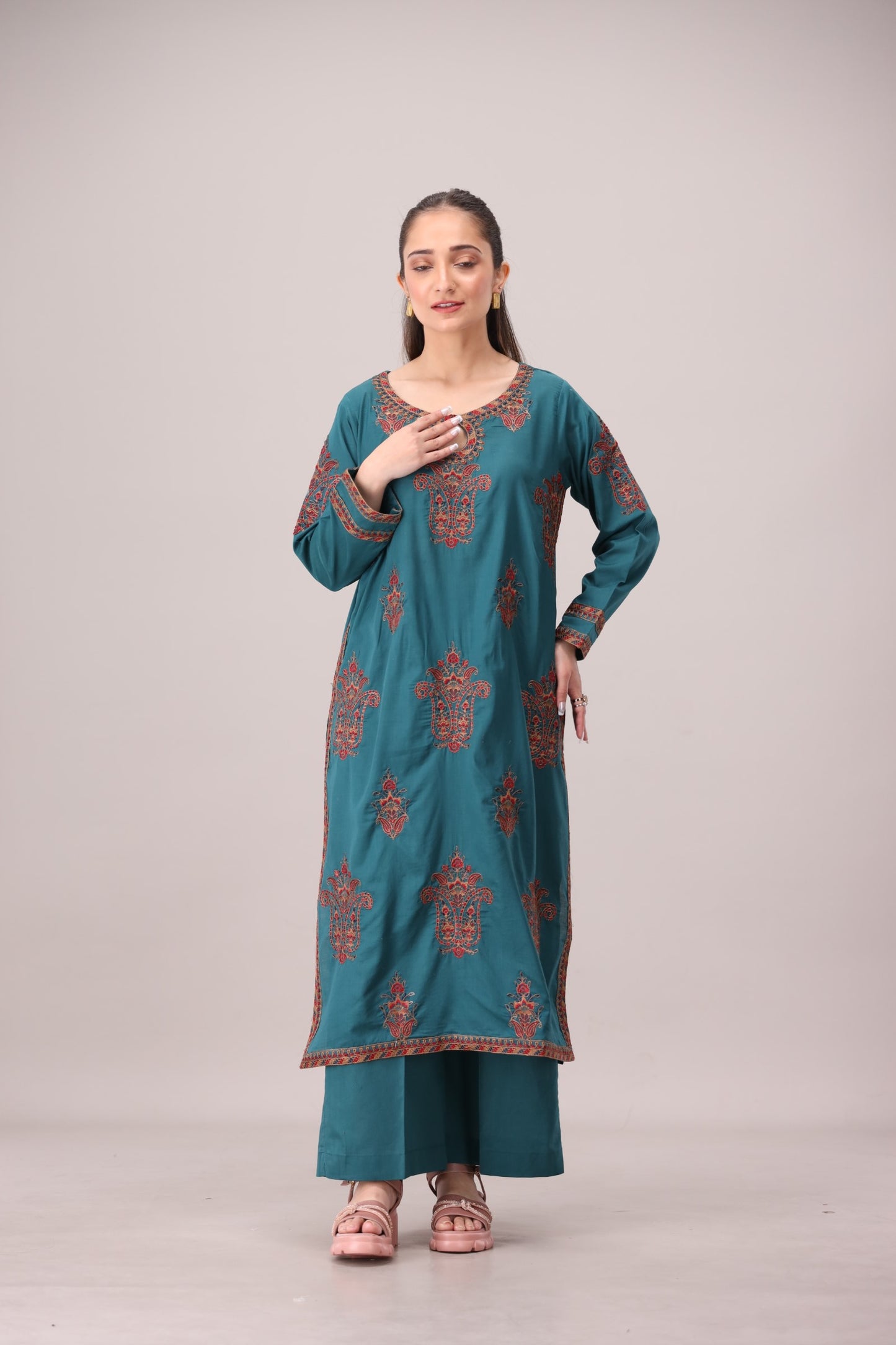 LEM-34 2PC EMBROIDERED LAWN STITCHED