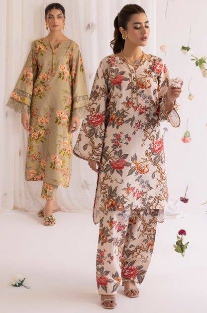 LPS-01 2PC SILK LAWN PRINTED STITCHED