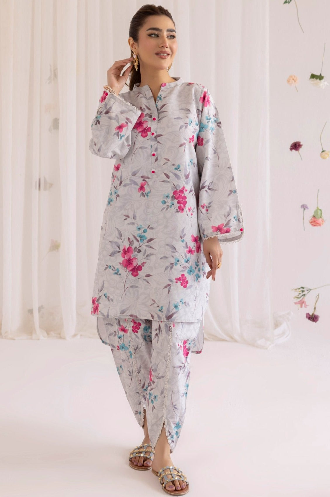 LPS-04 2PC SILK LAWN PRINTED STITCHED