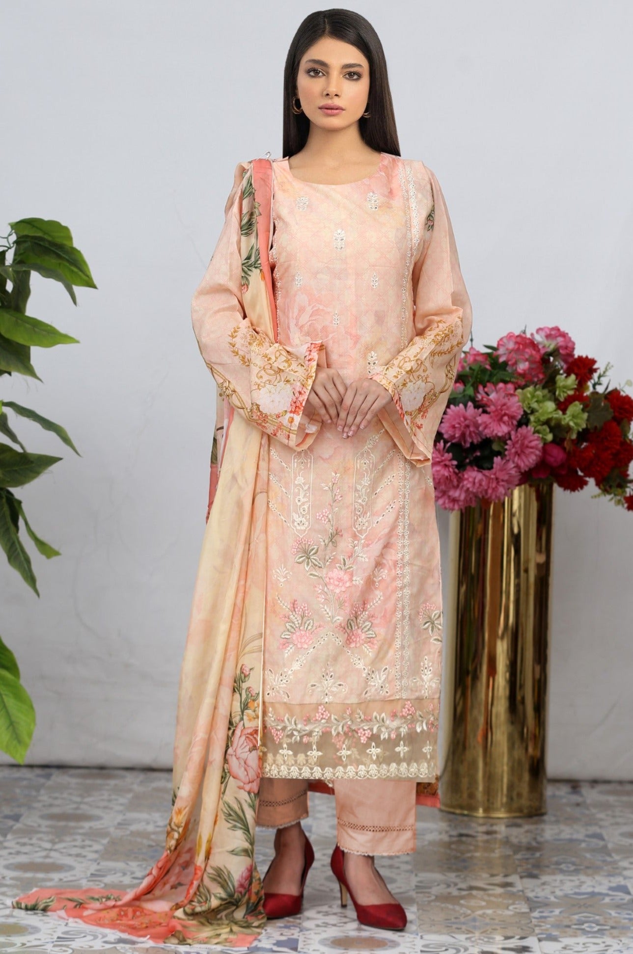 MDE-01 2PC PRINTED EMBROIDERED LAWN