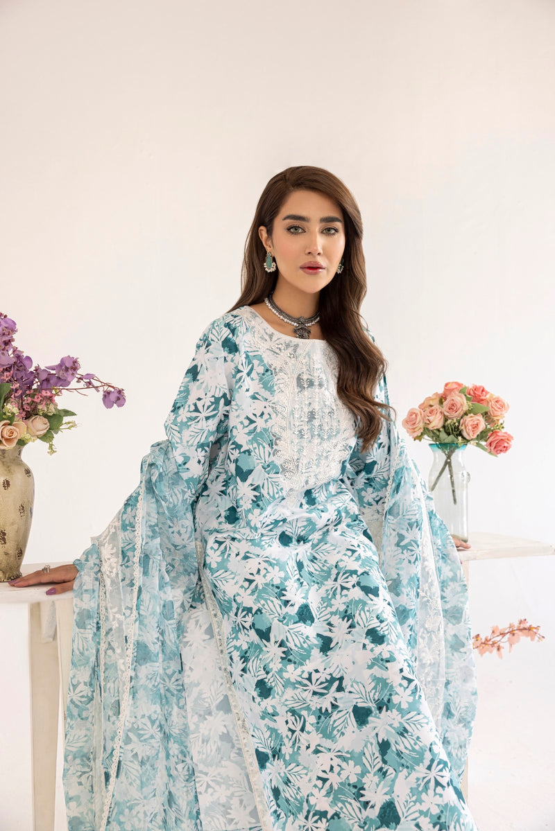 PLS-124 3PC SILK LAWN STITCHED