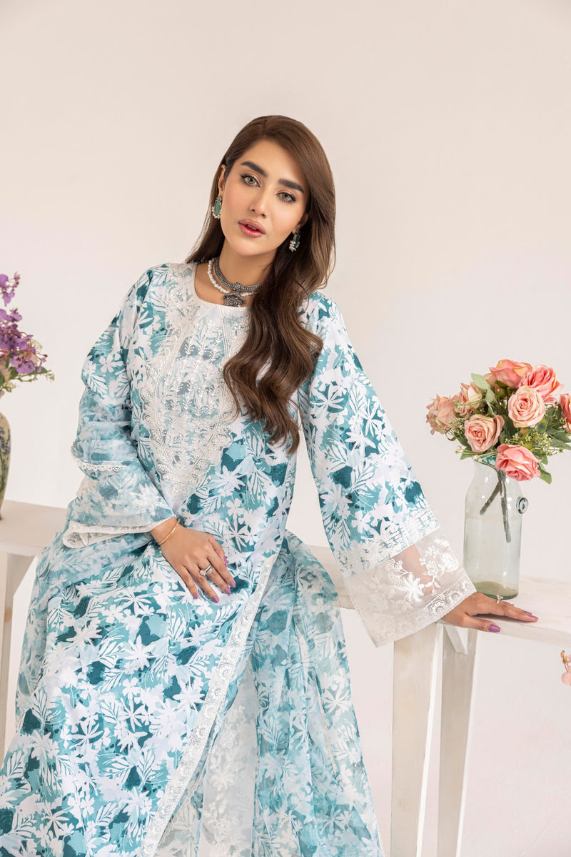 PLS-124 3PC SILK LAWN STITCHED