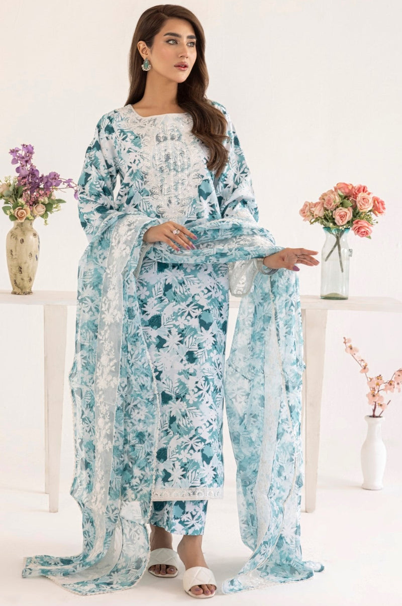 PLS-124 3PC SILK LAWN STITCHED