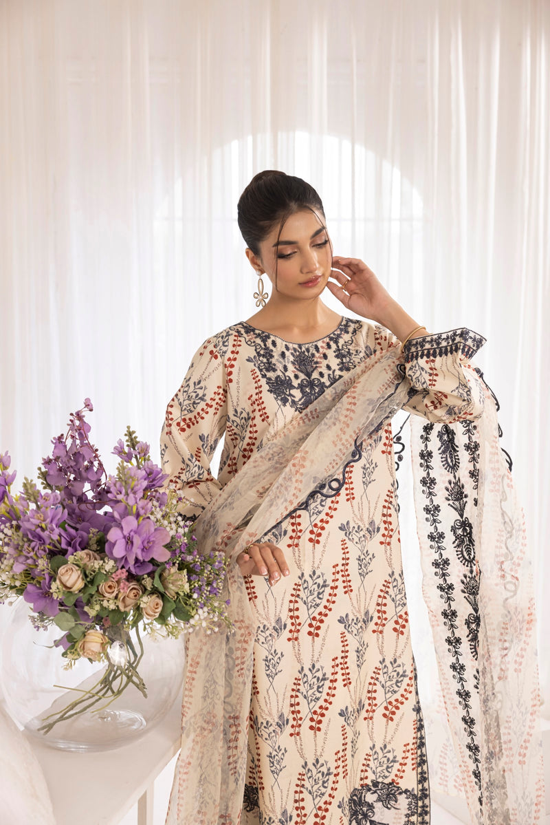 PLS-125 3PC SILK LAWN STITCHED