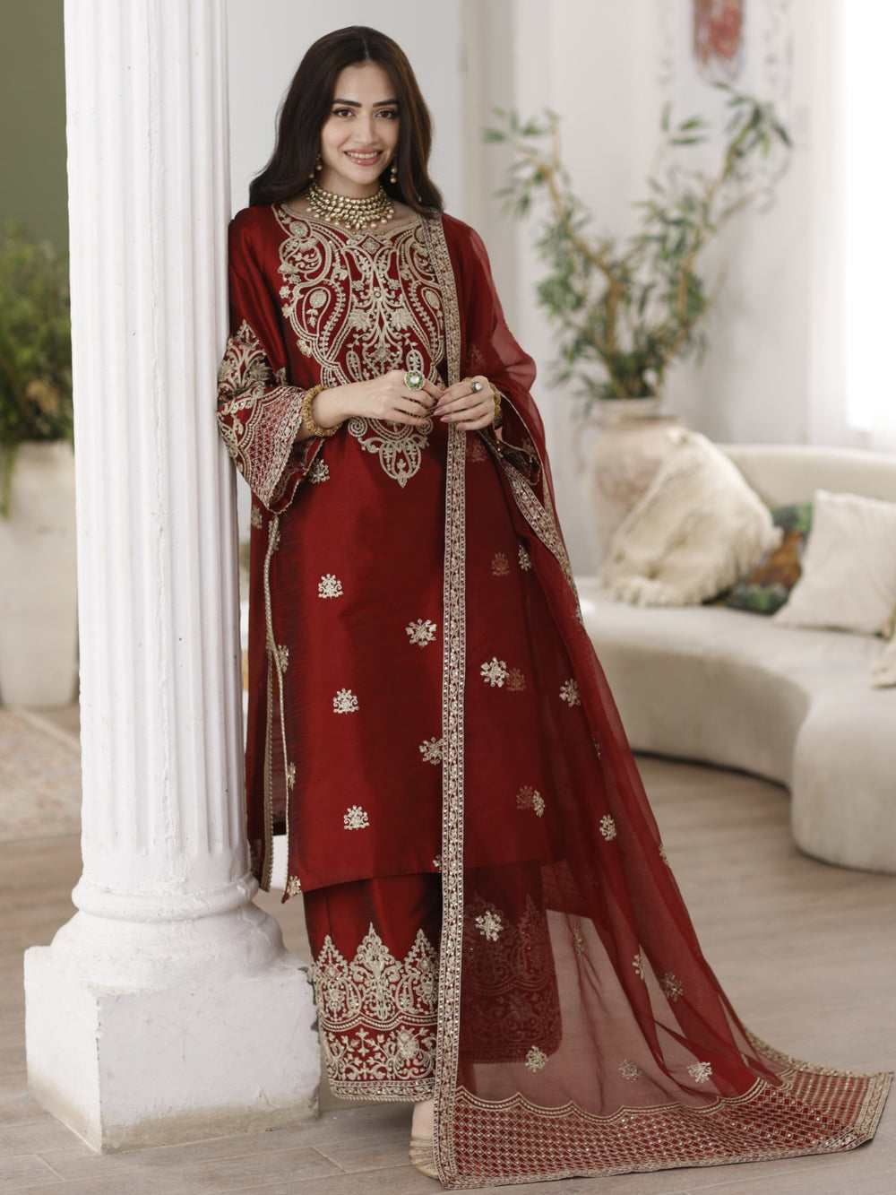 MGS-08 ANARKALI 3Pcs Raw Silk STITCHED